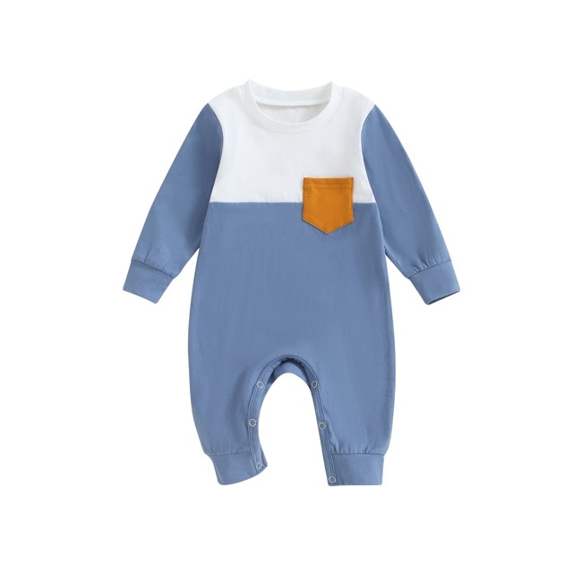 ZAXARRA Infant Baby Boy Romper Clothes Contrast Color onesie Round Neck Footless Jumpsuit with Chest Pocket Fall Outfits