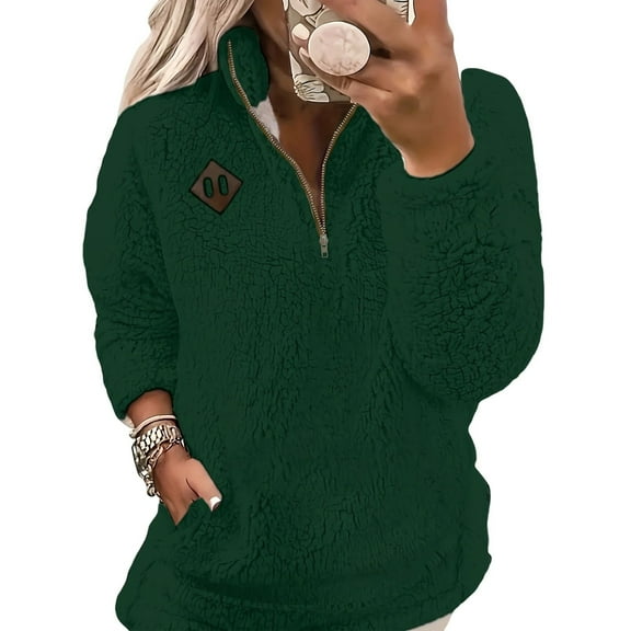 Enjoytime Fall Sweatshirts for Women Printed Long Sleeve Half Zip Up Pullover Tops Winter Warm Casual Plus Size Fashion Clothes Green S