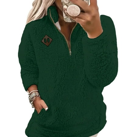 LIaqionyy Women Pullover Sweatshirt Sherpa Fleece Quarter Zip Fuzzy Clothes Trendy Fall Long Sleeve Outerwear