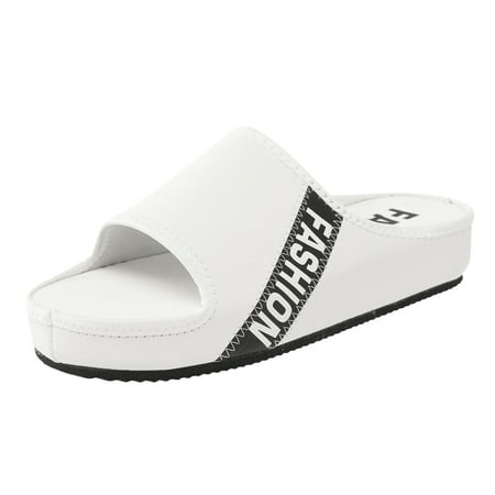

uikmnh Women Slippers Platform Slippers For Women Breathable Comfort Casual Wedges Shoes Sandals Sports Letter Pattern Open Toe Slippers White 7.5