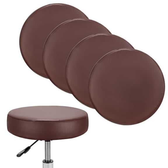 Uxcell 4 Pack Bar Stool Covers Round for 12-14" Chair Waterproof PU Seat Covers with Elastic Bands Coffee