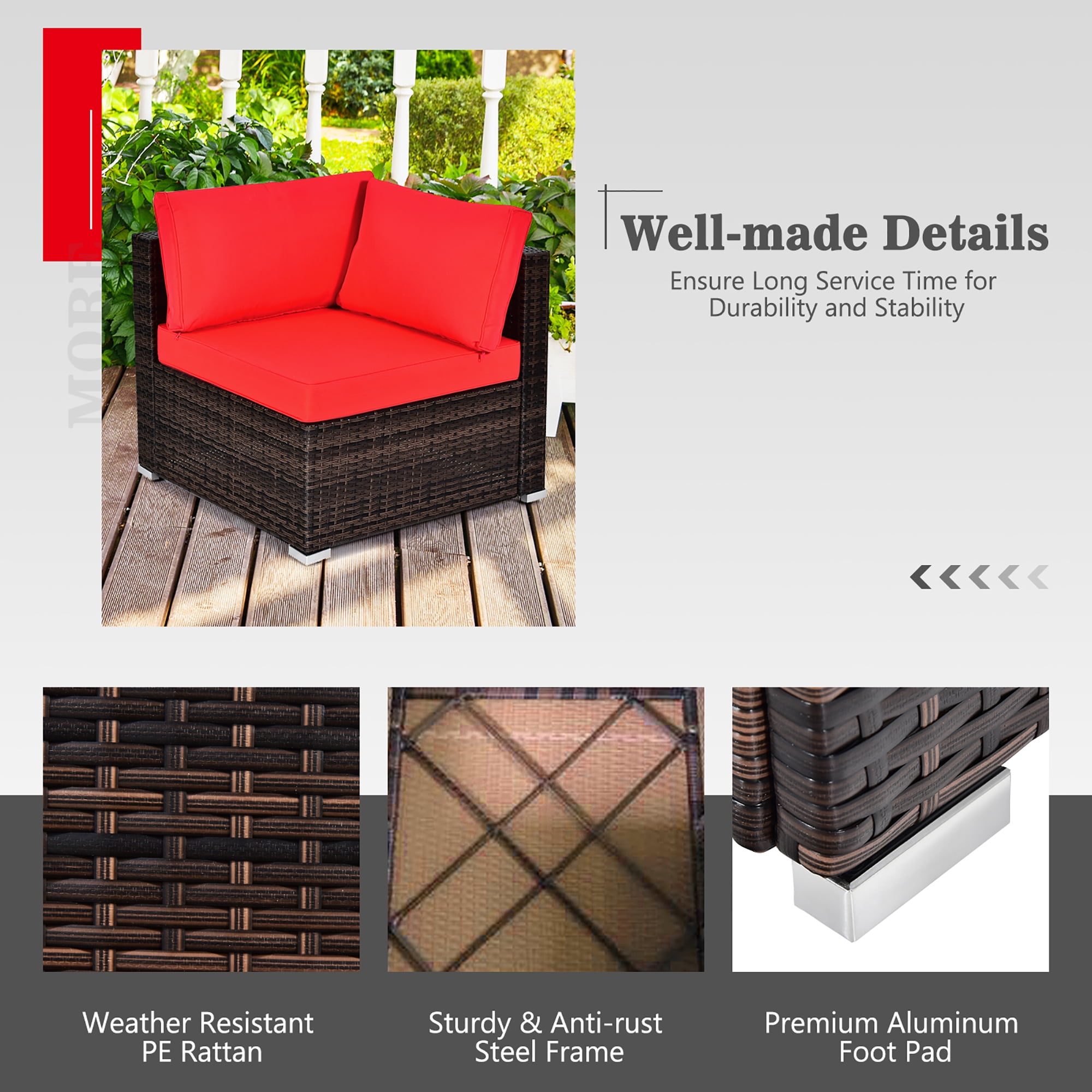 Costway 8PCS Patio Rattan Furniture Set Fire Pit Table Tank Holder Cover Deck Red