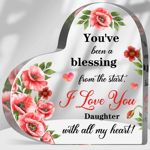 Daughter Acrylic Gift from Mom Dad,Red Floral Desk Decor for Daughter,Gifts for Daughter,Gifts for Daughter Adult,Daughter Birthday Gifts from Mother