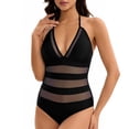 thumbnail image 6 of WAYUTE Womens One Piece Swimsuits Mesh Rash Guard Slim Fit Deep V Neck Sheer Trendy Tummy Control Solid Color Swimwear, 6 of 6