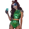 thumbnail image 1 of Women Rave Holographic Bodysuit, 2 Piece Metallic Silver For Dance Party Clubwear, 1 of 5