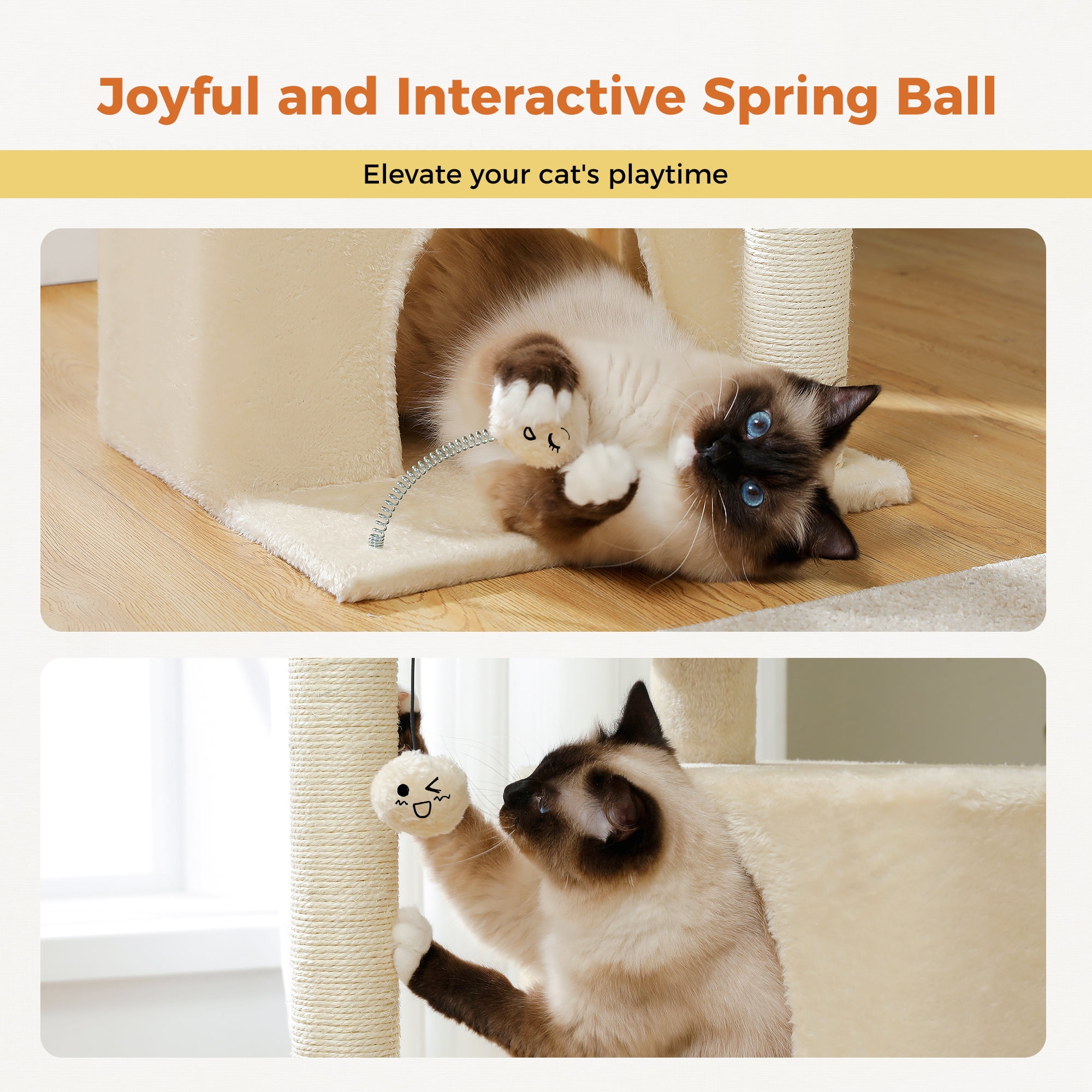 PEQULTI 31.5" Modern Cat Tree Tower with Dual Large Condos for Kitten ＆ Medium Size Cat Beige
