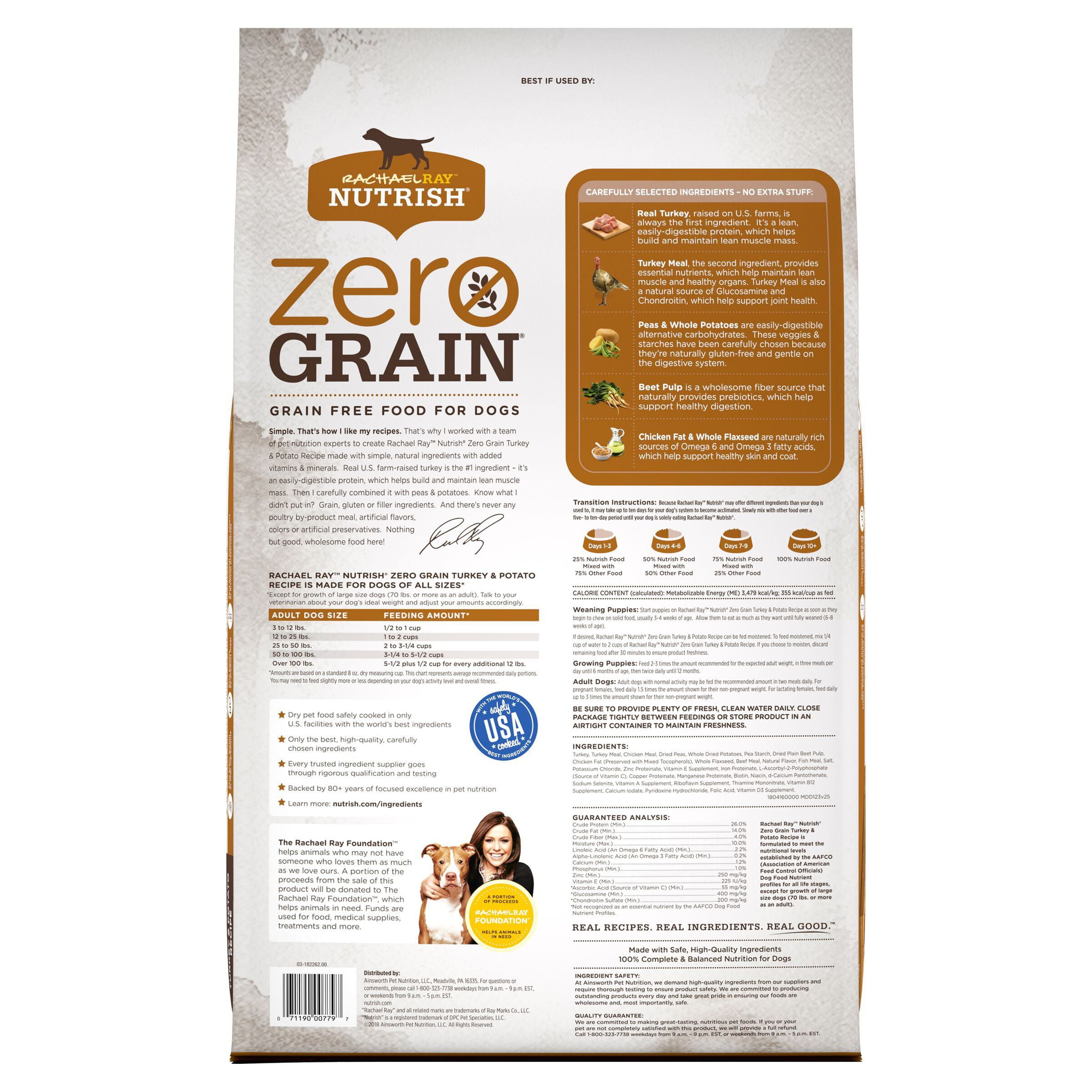 Rachael Ray Nutrish Zero Grain Turkey & Potato Recipe, Dry Dog Food, 28lb Bag