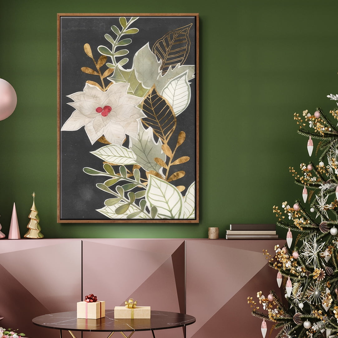 Gilded Christmas Collection B - Framed Gallery Wrapped Holiday Canvas - 25 x 37 - Rosewood Frame