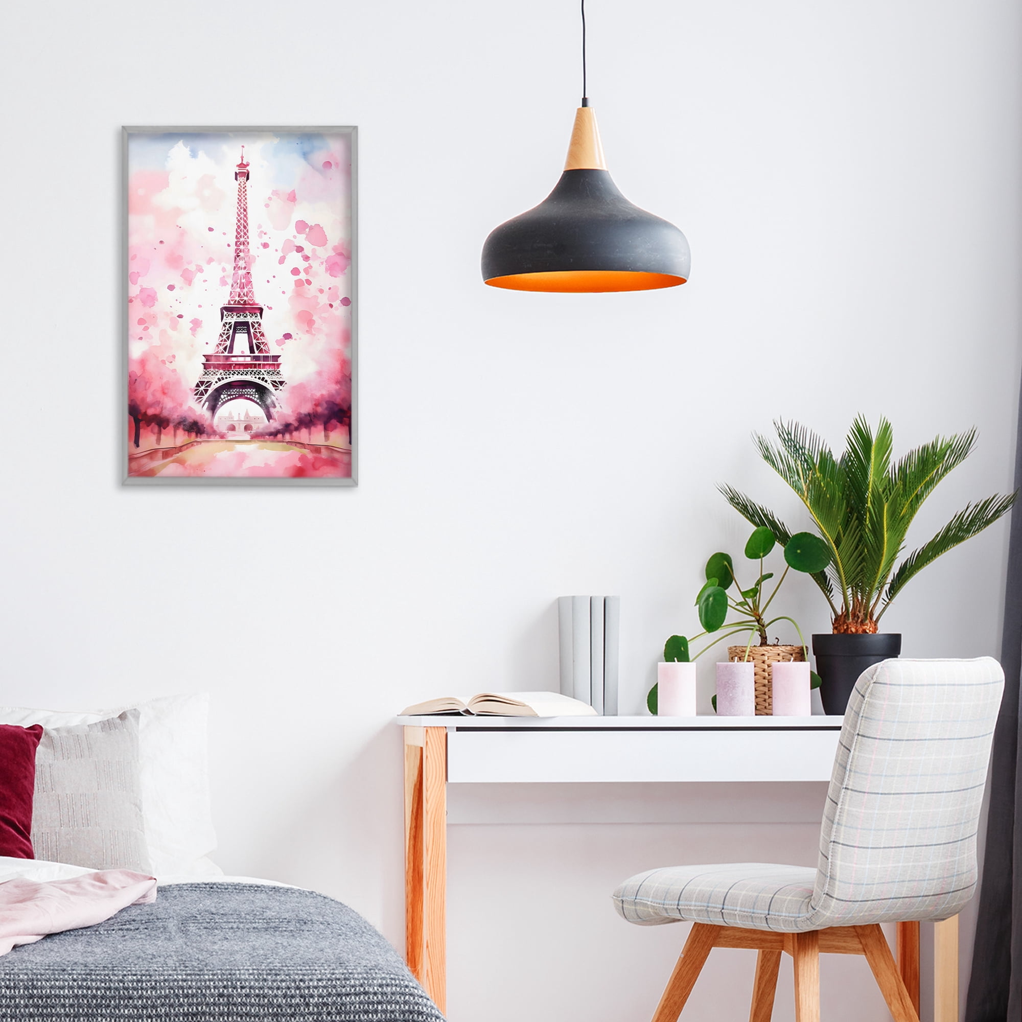Stupell Industries Blush Watercolor Eiffel Tower Gray Framed Giclee Art, design by Creative Studio