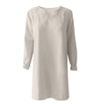 thumbnail image 3 of Lindreshi Plus Size Dresses for Women on Women's V-Neck Loose Large Cotton Linen Long Sleeve V-Neck Mid Calf Dress, 3 of 4
