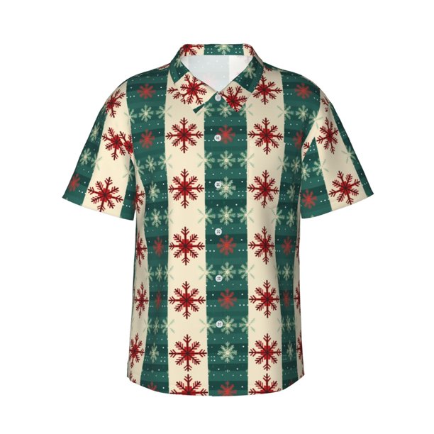 Balery Christmas Snowflakes Plaid Camisas hawaianas de manga corta para hombre, camisas playeras de corte holgado, camisas de vacaciones con botones,Medium