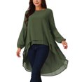 thumbnail image 4 of Women's High Low Tops Lantern Long Sleeve Round Neck Dressy Casual Chiffon Asymmetrical Tops Blouse XL Army Green, 4 of 5