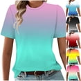 thumbnail image 4 of Fmbrln Womens Summer Short Sleeve T-Shirts Fashion Crew Neck Gradient Print Tops Casual Loose Vacation Beach Tees, 4 of 5