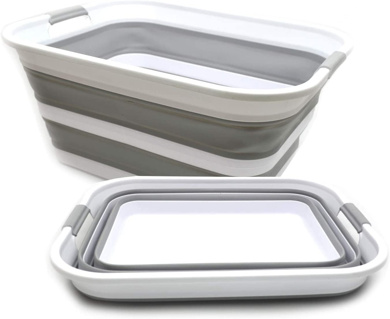 CHTER 42L Set of 2 Collapsible Plastic Laundry Basket - Foldable Pop Up Storage Container/Organizer - Portable Washing Tub - Space Saving Hamper/Basket (Grey, 2)