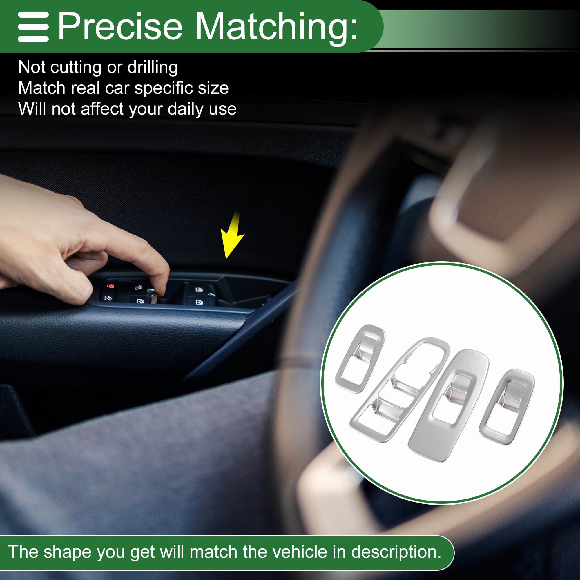 Unique Bargains Window Lift Switch Panel Trim Cover for Cadillac XT5 2016-2023 Front Rear Car Door Window Control Button Interior Accessories Silver Tone