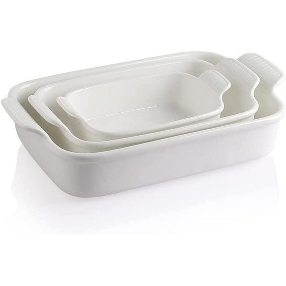SWEEJAR Porcelain Bakeware Set for Cooking, Ceramic Rectangular Baking Dish Lasagna Pans for Daily Use, Set of 3,White