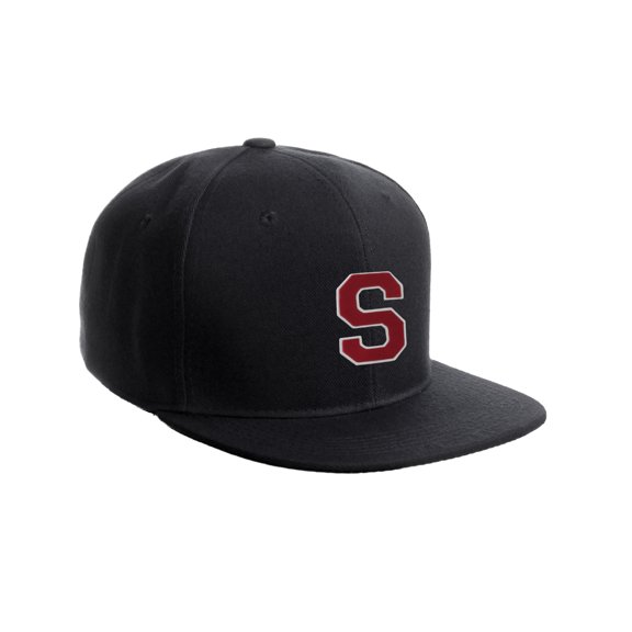 Classic Snapback Hat Custom A to Z Initial Raised Letters, Black Cap White Red