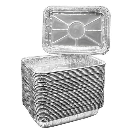 Pack of 25 Aluminum Foil Grill Drip Pans - Bulk Package of Durable Cooking Trays - Disposable BBQ Grease Pans - Made in USA - Great for Baking, Roasting, and Cooking - Standard Size 8.5