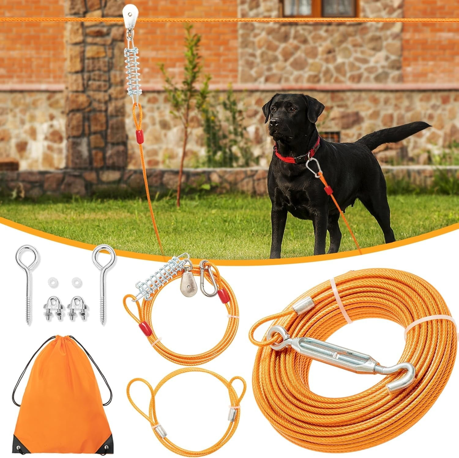 Furggis Heavy Duty Dog Tie Out Cable, 75ft Adjustable Trolley