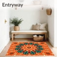 thumbnail image 3 of ODIKA 6'x9' Machine Washable Non-Slip Area Rug, Festive Evergreen Wreath Motif with Holly and Berries High Traffic Rug, Orange, 625913, 3 of 7