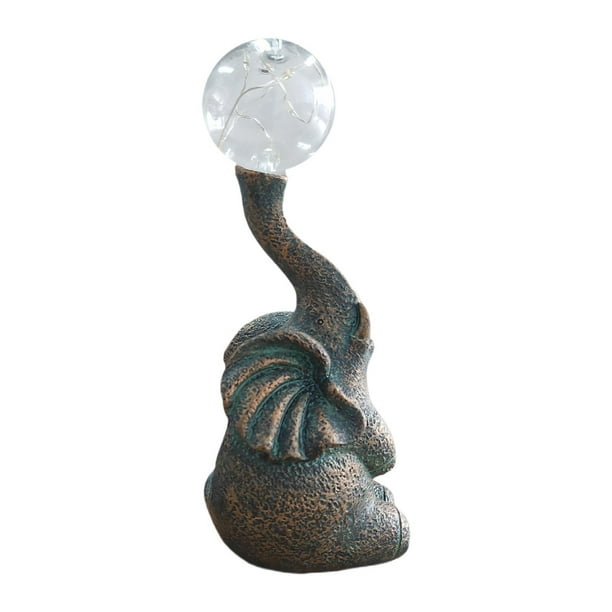 Estatua de jardín con luz solar, decoración exterior, figura de elefante de resina artesanal Bronce