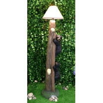 Rustic Black Bear Cubs Climbing Up Tree Ladder Standing Floor Lamp Statue 60"H