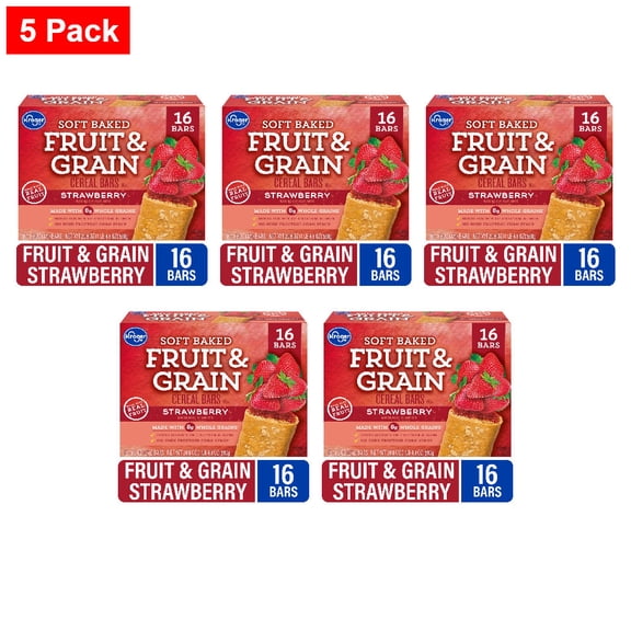 Kroger Soft Baked Fruit and Grain Strawberry Cereal Bars 16 ct / 1.3 oz - 5 Pack