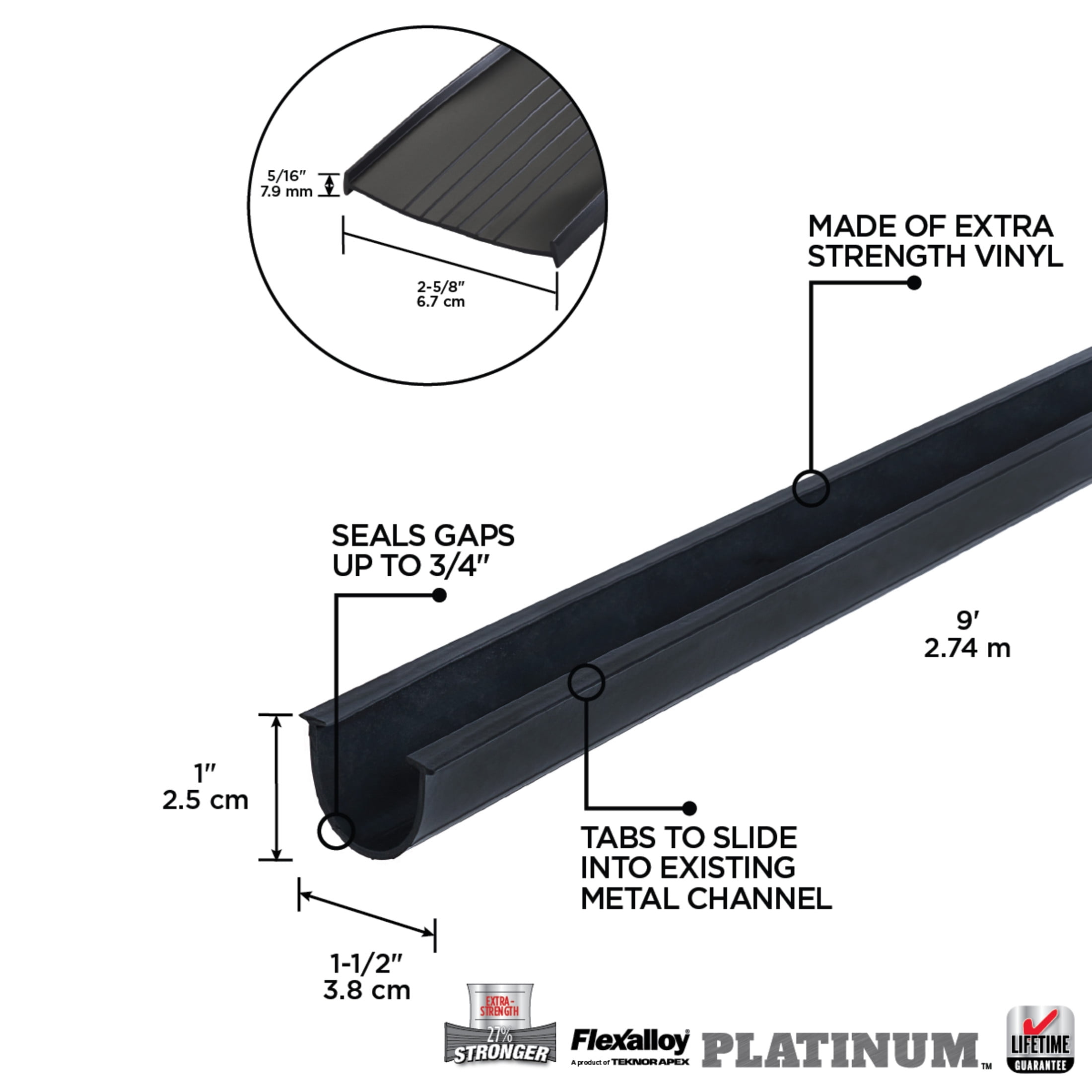 M-D Building Products 09063 9 ft. Black Extra-strength Vinyl Replacement Garage Door Bottom Seal