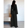 thumbnail image 6 of Women'S Casual Lounge Two Piece Outfits Long Sleeve V Neck Wrap Tie Waist Shirt Wide Leg Pants Sets Black L, 6 of 9