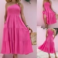 thumbnail image 6 of Women Boho Summer One Shoulder Dress Smocked Flowy Tiered Beach Party Maxi Dress, 6 of 16
