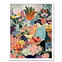 Danish Pastel Aesthetic Flower Market Watercolour Painting Woman Bouquet Art Print Framed Poster Wall Decor 12x16 inch