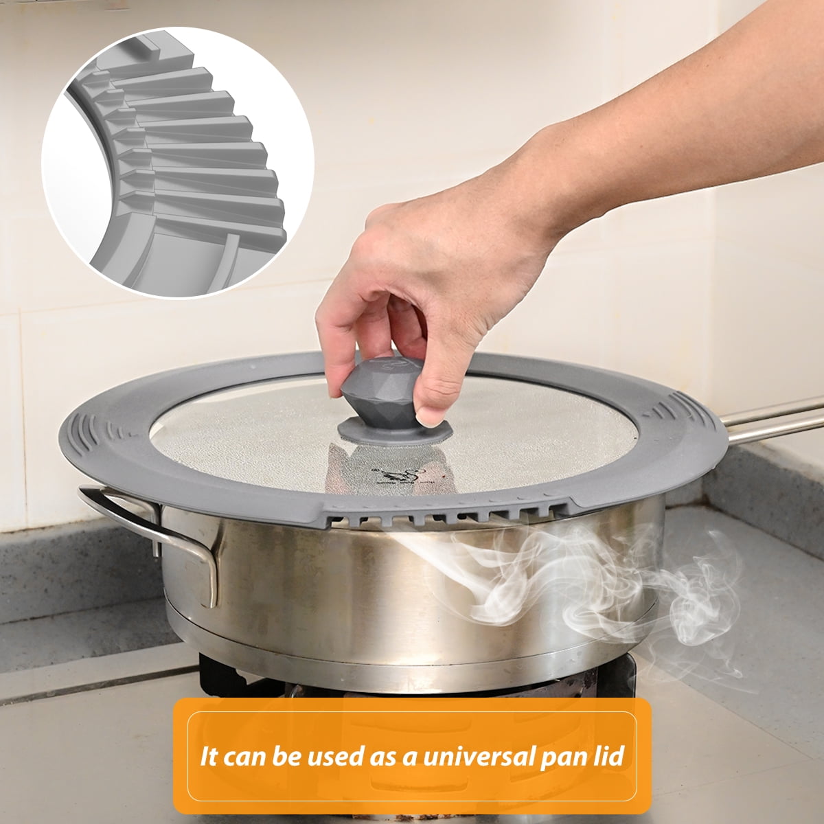 Universal Lid Fits 6" 6.5" 7" 7.5" and 8" 8.5" 9" 9.5" Cookware, Silicone Replacement Pan Lid for Pots, Pans and Skillets, Tempered Glass Strainer Lid with Heat Resistant Silicone Rim (2PK)