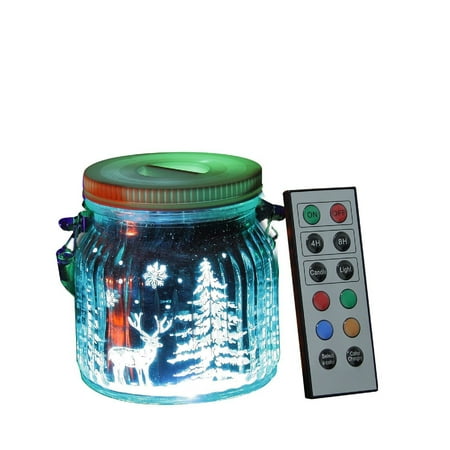 Indoor Reindeer (Candle Choice Living Jar, Indoor Outdoor Battery-operated Jar Light with Remote and Timer, Reindeers and Christmas Trees)