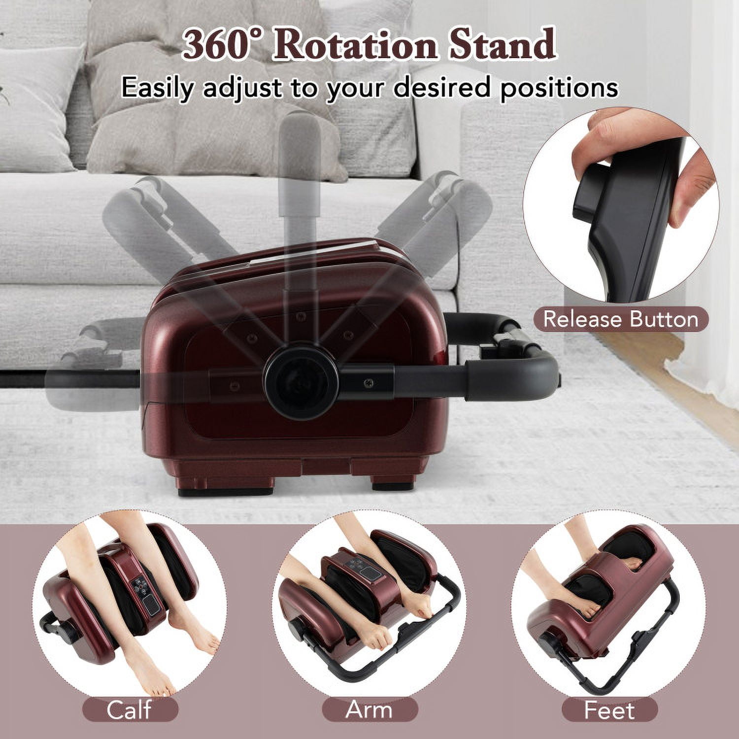 Barara King Foot Massagers,Foot Relaxation,Foot and Calf Massager with Heat Shiatsu Deep Kneading Rolling Smart Electric Leg Massager-Red