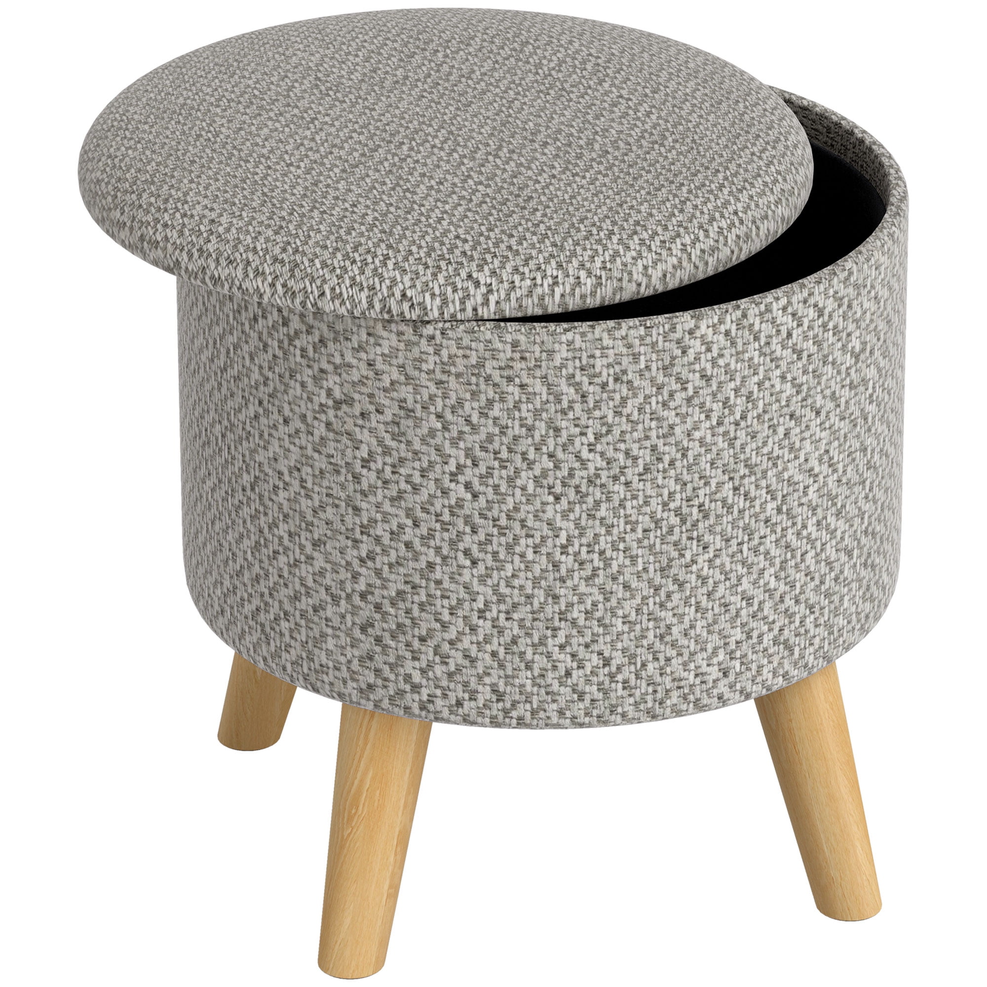 HOMCOM Storage Ottoman, Round Footstool with Linen Feel Fabric Upholstery, Removable Top, Hidden Space and Wood Legs for Living Room, Light Gray