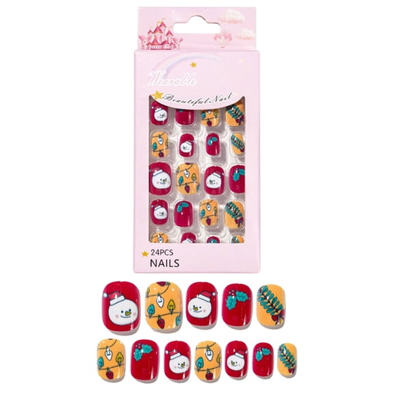 Christmas Childrens Nails 24 Designed Wearable Manicure Set for Little Girls Cute Art Decoration Finished Nail