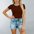 thumbnail image 2 of GUACER Women's Short Sleeve T Shirts Fashion Contrast Denim Trim Crew Neck Casual Tops Slim Fit Tee, 2 of 5