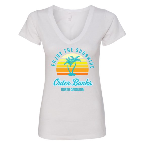 Inktastic Summer Enjoy the Sunshine Outer Banks North Carolina in Blue Women's V-Neck T-Shirt