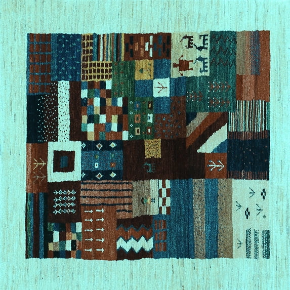 Ahgly Company Indoor Square Abstract Light Blue Contemporary Area Rugs, 3' Square