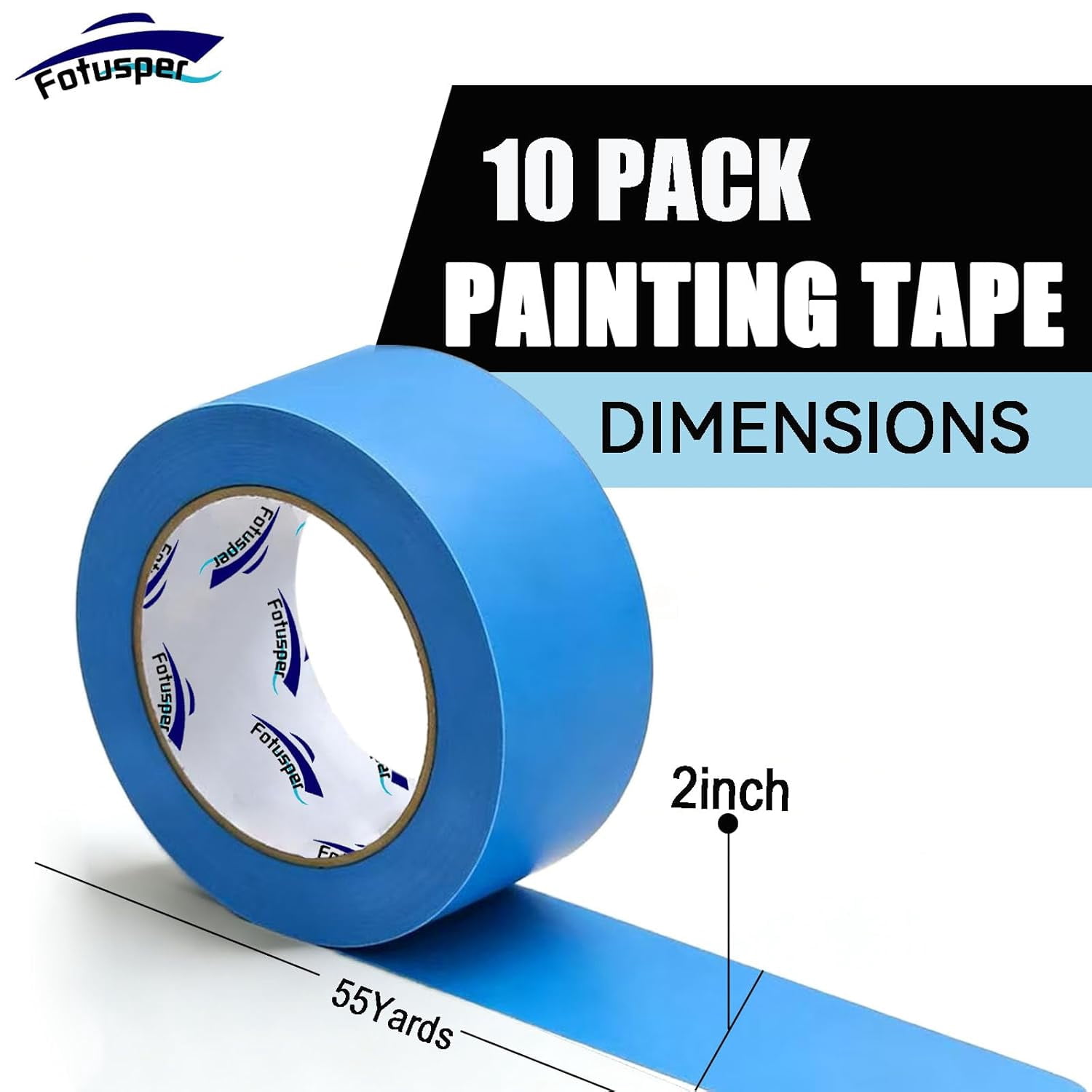 Blue Painters Tape 2 Inch Bulk - 10 Rolls x 55 Yards, Total 550 Yards, for Walls Painting, Packing, Automotive & Home Use