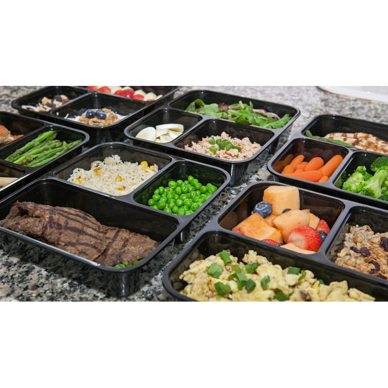 10-Pack] Premium 3-Compartment Stackable Meal Prep Containers with