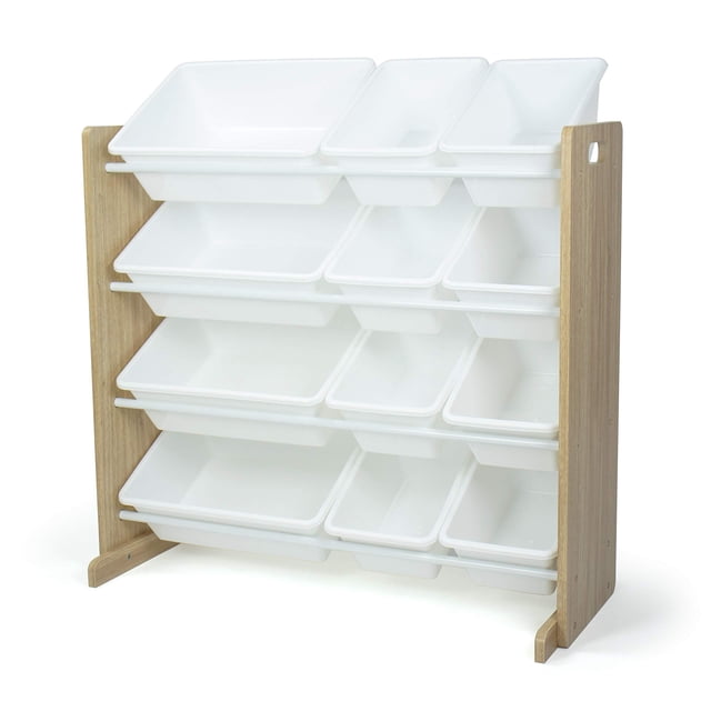 Natural Wood/White Kids Toy Organizer with 12 Storage Bins