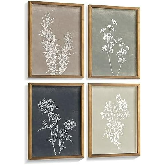 Framed Boho Wall Art Set of 4 for Wooded Minimalist Botanical Print Wall Art for Rustic Vintage Farmhouse Home Kitchen Wall Decor (Brown, 8"x10")