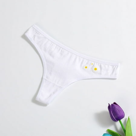 

Women s Cotton Thong Low Waist Lingerie Daisy Printed T-Back Comfortable Bikini Briefs for Summer Jeans Tight Trousers XL White