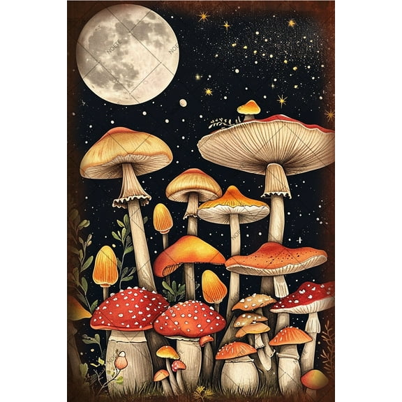 Noete Vintage Mushroom Tin Sign 12x16 Inch Retro Wall Art for Home, Kitchen & Office Decor Rustic Farmhouse Metal Sign