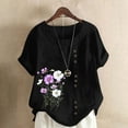 thumbnail image 1 of Lydiaunistar Plus Size Summer Tops for Women Printed Short Sleeve Button Blouse, Casual Linen-Look Polyester Shirt Sizes S-5XL, 1 of 4