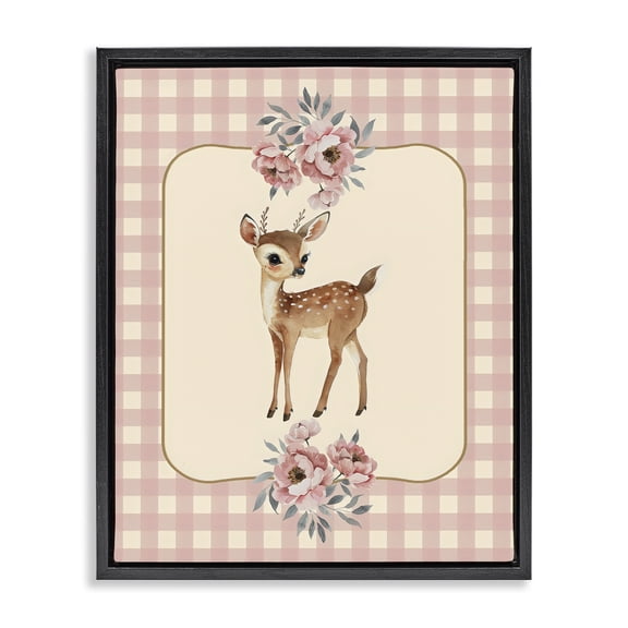 Stupell Industries Baby Deer Pink Gingham Black Framed Floater Canvas Wall Art, design by LSR Design Studio