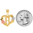 thumbnail image 2 of JackAni 14k Multi-Tone Gold Diamond Cut Floral Letter Initial H Heart Pendant, 2 of 5