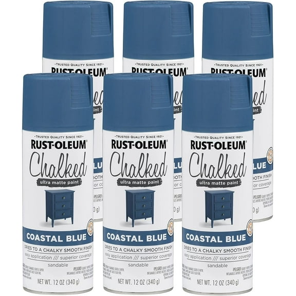Rust-Oleum 302598-6PK Chalked Ultra Matte Spray Paint, 12 Ounce Pack of 6, Coastal Blue