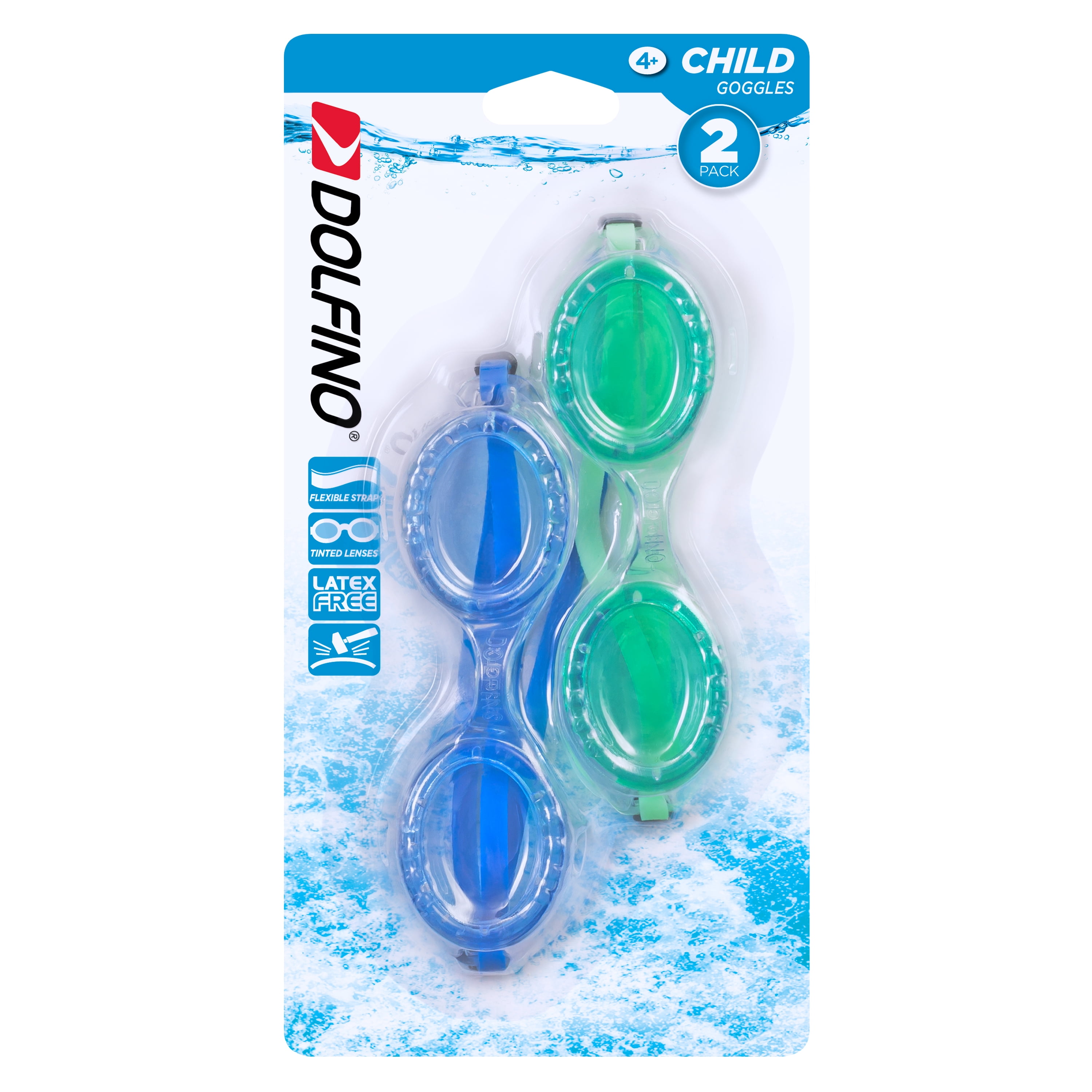 DOLFINO Child 2 Pack Swim Goggles Blue/Green Swimming Pool Kids Water Play Glass 